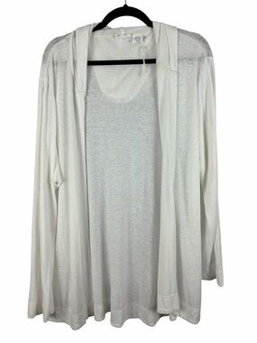 Sigrid Olsen White Linen Blend Hooded Open Front Cardigan Women’s 2X Lightweight